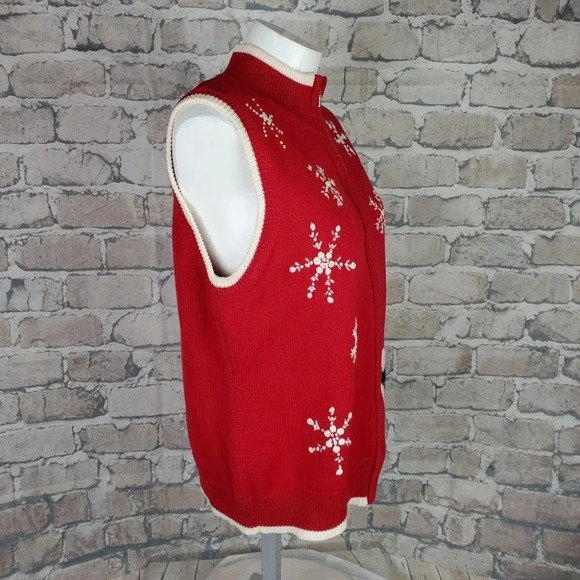 Vintage 90s Embroidered Knit Full Zip Vest Polar Bears Red Large cleo - Picture 3 of 15